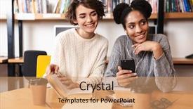  Presentation with students - Cool new slide deck with girls students studying at library backdrop and a coral colored foreground