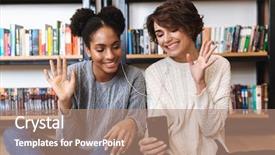  Presentation with students - Beautiful slide set featuring girls students studying at library backdrop and a  colored foreground