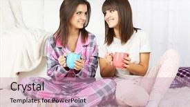  Presentation with tea - PPT layouts enhanced with girls twins in pajamas drinking background and a  colored foreground