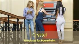  Presentation with atm machine - Presentation theme enhanced with girls using an automated teller background and a coral colored foreground