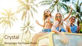  Presentation with group of girls - Slide deck consisting of girls vacationing in thailand atop background and a soft green colored foreground