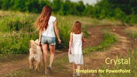  Presentation with walking - Slide deck enhanced with girls-walking-dog-along-ground background and a tawny brown colored foreground