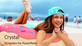  Presentation with relaxing - Slide set consisting of girls weekend - 10 years old girl relaxing background and a coral colored foreground