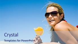  Presentation with cocktail - Presentation theme with girls weekend - portrait of charming woman background and a light blue colored foreground