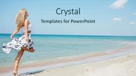  Presentation with weekend - Slides with girls weekend - young happy girl on beach background and a light blue colored foreground