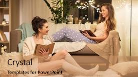  Presentation with pajama - Audience pleasing theme consisting of girls with book and sketchbook backdrop and a coral colored foreground