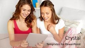  Presentation with pajama - PPT theme with girls with tablet pc computer background and a  colored foreground