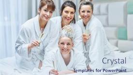  Presentation with hotel - Slide deck with girls-with-wine-at-spa background and a sky blue colored foreground