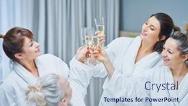  Presentation with hotel - Slides with girls-with-wine-at-spa background and a lemonade colored foreground