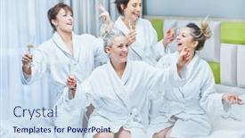  Presentation with hotel bellman - Theme enhanced with girls-with-wine-at-spa background and a sky blue colored foreground