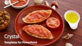 Presentation with tomato - Theme consisting of gitter - bread toasted slices with grated background and a tawny brown colored foreground