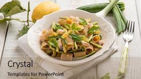  Presentation with salmon - Cool new PPT theme with gitter - fresh salmon pasta with zucchinis backdrop and a coral colored foreground