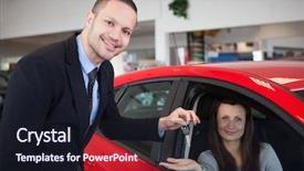  Presentation with dealership - Beautiful PPT theme featuring give away - client being inside the car backdrop and a wine colored foreground