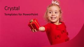  Presentation with smiling little girl - PPT theme featuring give away - image of smiling young blonde background and a  colored foreground