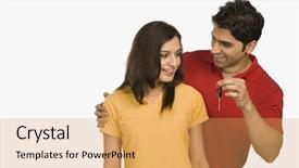  Presentation with car key - Theme with give away - man showing a car key background and a yellow colored foreground