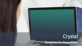  Presentation with laptop - Audience pleasing slide deck consisting of give away - woman typing on her laptop backdrop and a ocean colored foreground