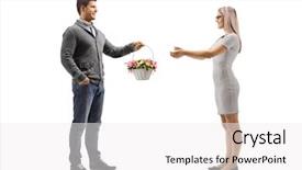  Presentation with greeiting show man - PPT layouts with give gift love - full length shot background and a white colored foreground