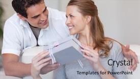  Presentation with happy smiling woman dental health - Beautiful theme featuring give gift love - young woman smiling happily backdrop and a light gray colored foreground