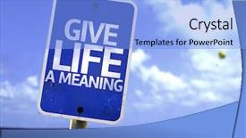  Presentation with give - Colorful presentation theme enhanced with give life a meaning sign backdrop and a light blue colored foreground