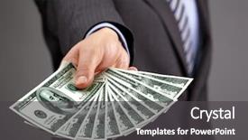  Presentation with banking - PPT theme enhanced with give money - businessman holding one hundred dollar background and a dark gray colored foreground