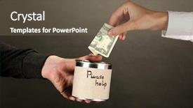  Presentation with homeless - Audience pleasing slides consisting of give money - helping the homeless on black backdrop and a dark gray colored foreground