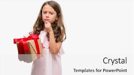  Presentation with gift - Cool new presentation theme with give reason - brunette hispanic girl holding backdrop and a white colored foreground
