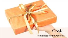  Presentation with box - Amazing slides having give reason - female hand holding present box backdrop and a  colored foreground