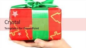  Presentation with box - Presentation theme consisting of give reason - female hand holding present box background and a  colored foreground