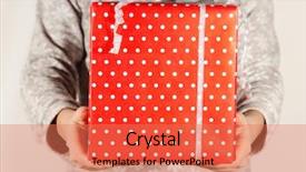  Presentation with female journalist at press conference - PPT theme with give reason - female hands holding present box background and a  colored foreground