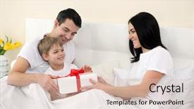  Presentation with mothers day - PPT theme enhanced with give reason - husband and son giving present background and a lemonade colored foreground