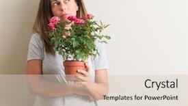  Presentation with roses flowery - Amazing slides having give reason - middle age woman holding roses backdrop and a  colored foreground