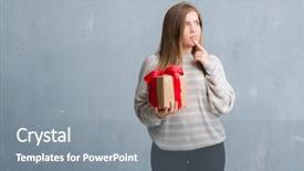  Presentation with grey - Presentation theme featuring give reason - young adult woman over grey background and a  colored foreground