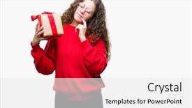  Presentation with gift - Audience pleasing presentation theme consisting of give reason - young brunette girl holding backdrop and a  colored foreground