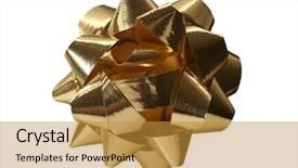  Presentation with white gold award - Cool new theme with give recieve - golden giftbow isolated on white backdrop and a  colored foreground