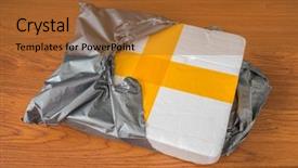  Presentation with packaging and labeling - PPT theme consisting of give recieve - packaging foam box background and a red colored foreground