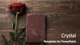  Presentation with blank old book - PPT theme enhanced with give red roses and books background and a tawny brown colored foreground