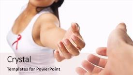  Presentation with hold hand - PPT theme with give support for aids background and a coral colored foreground