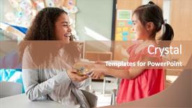  Presentation with kindergarten - Presentation consisting of give thanks - kindergarten schoolgirl giving a gift background and a coral colored foreground