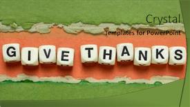  Presentation with give thanks - Colorful slide deck enhanced with give-thanks-text-in-wooden backdrop and a seafoam green colored foreground