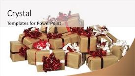  Presentation with christmas presents - PPT layouts with giveaway - christmas presents in a bunch background and a white colored foreground