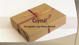  Presentation with gift - PPT theme with giveaway - gift box wrapped with brown background and a coral colored foreground