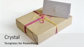  Presentation with greeting card - Audience pleasing presentation consisting of giveaway - gift box wrapped with brown backdrop and a mint green colored foreground