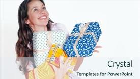  Presentation with triathlon run woman - Presentation theme with giveaway - young woman with gifts background and a sky blue colored foreground