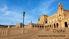  Presentation with venue - Amazing slide deck having given spain's square located backdrop and a coral colored foreground