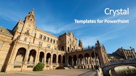  Presentation with venue - Audience pleasing presentation theme consisting of given spain's square located backdrop and a teal colored foreground