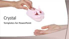  Presentation with helping hand - Slide set with gives baby bootees to another background and a  colored foreground