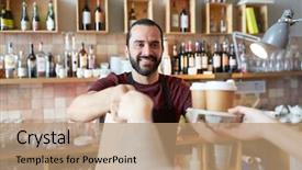  Presentation with paper cups - PPT layouts having giving bag and paper cup background and a coral colored foreground