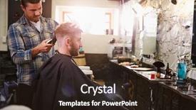  Presentation with barber shop - Amazing presentation design having giving client haircut in shop backdrop and a wine colored foreground