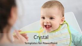  Presentation with mother baby - Audience pleasing PPT layouts consisting of giving fruit sauce to baby backdrop and a soft green colored foreground