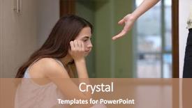  Presentation with depressed - Cool new PPT theme with giving hand to depressed woman backdrop and a coral colored foreground